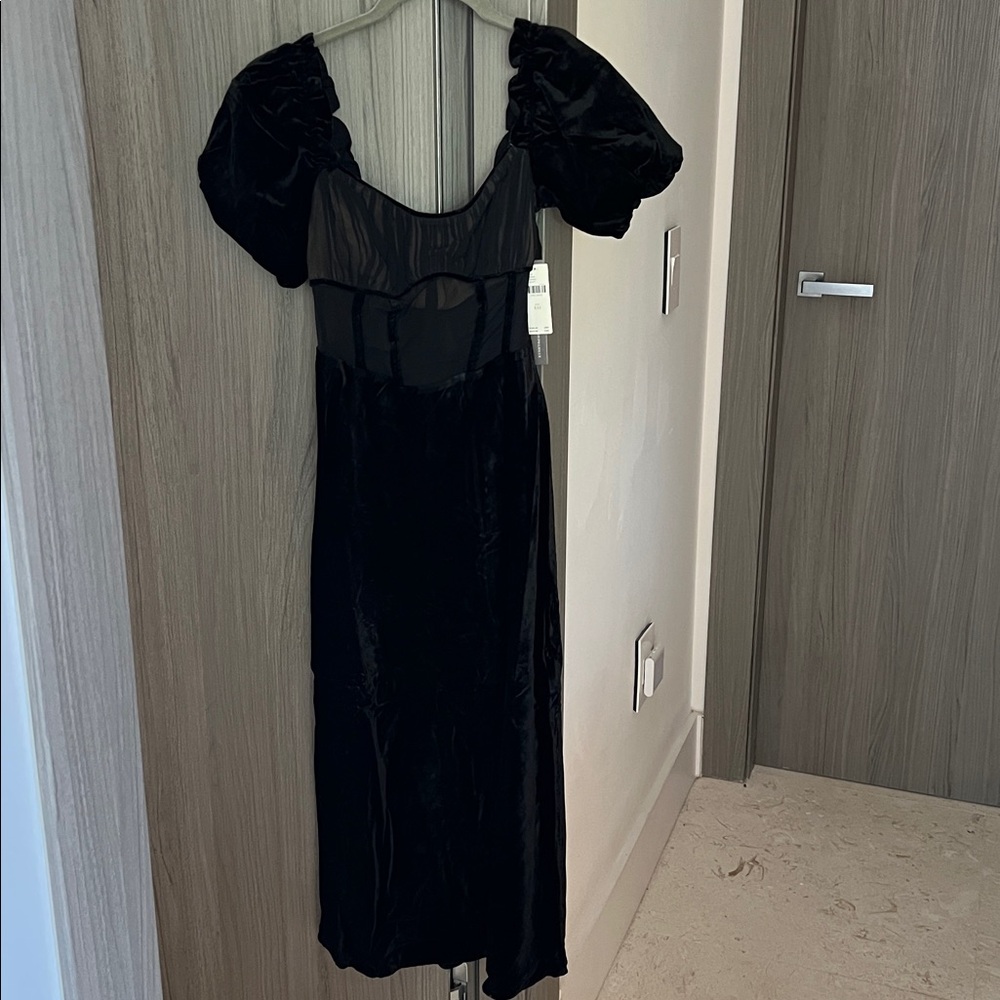 NWT $188 By Anthropologie Puff-Sleeve Mesh Velvet Midi Dress XXS - Picture 3 of 10